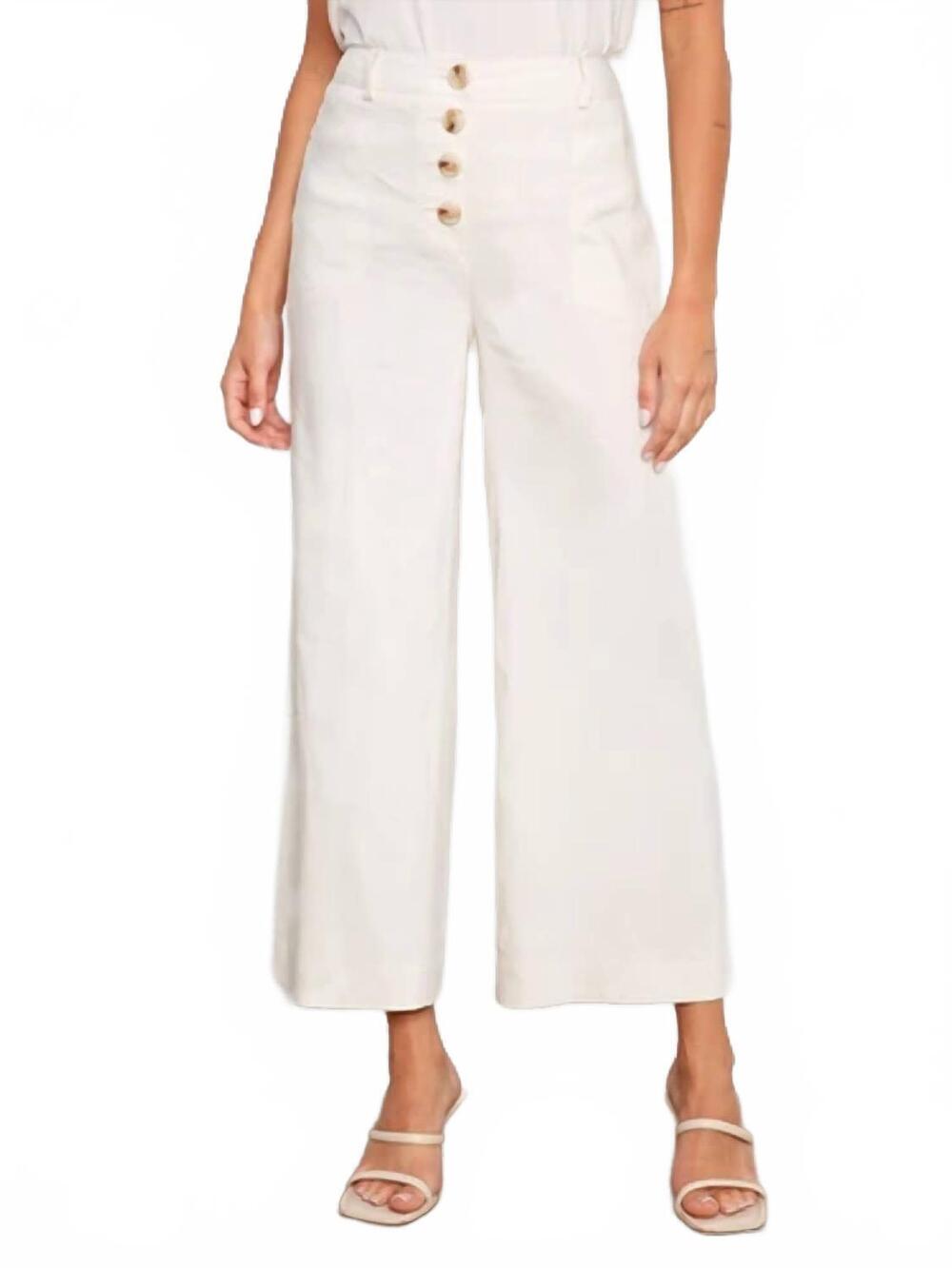 NEW CHARLIE B stretch linen wide leg button front pants in natural